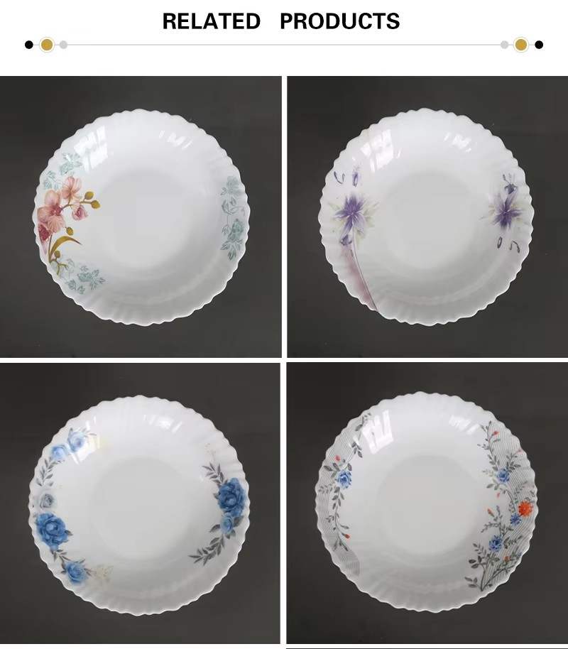 Opal Glass Flower Decal 10inch /8inch Dinner Flat Plate Super White Dinnerware Glass Tableware