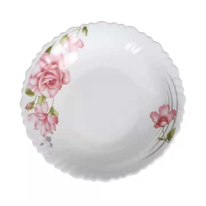 Opal Glass Flower Decal 10inch /8inch Dinner Flat Plate Super White Dinnerware Glass Tableware