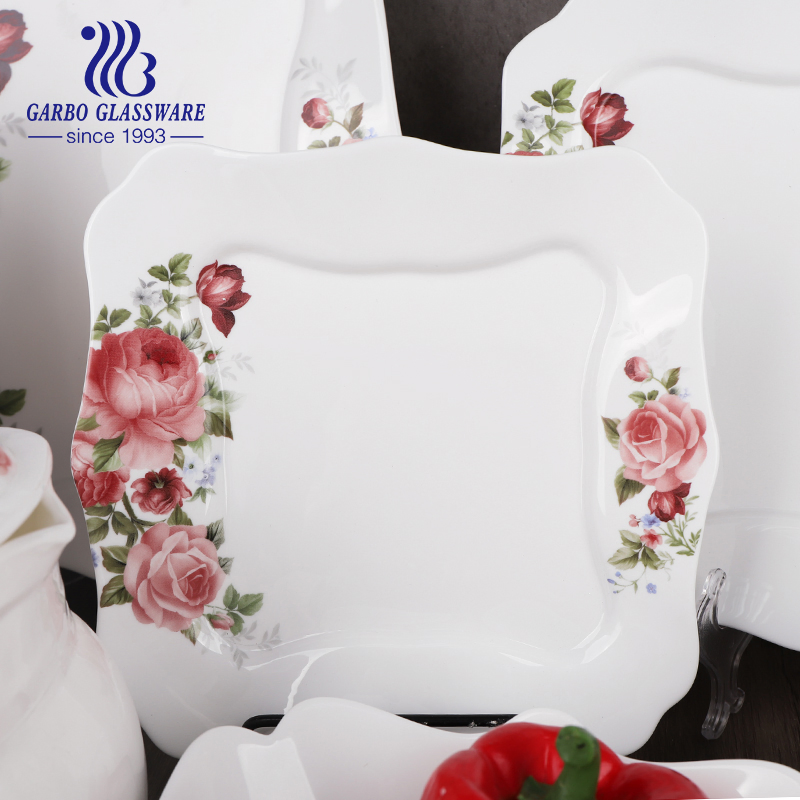 Promotion 75PCS Heat Resistant Home Tableware White Opal Glassware Dinner Set with Flower Decal