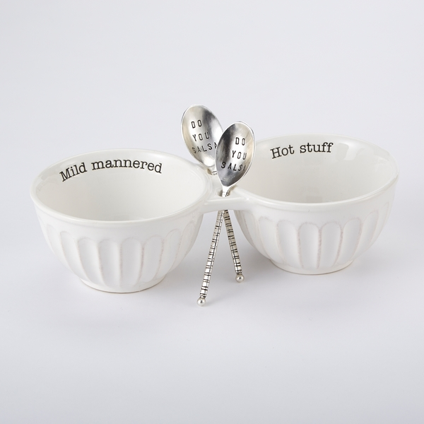Elegant Double DIP Bowl Set with Stylish Silver Spoons