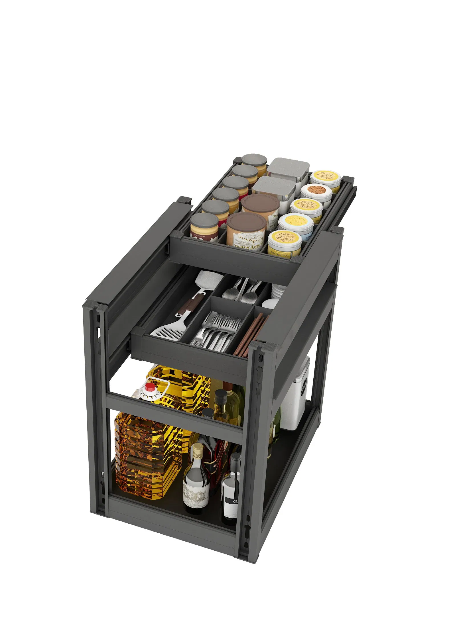 Heavy-Duty Aluminum Pull-out Tray System - Base Cabinet Storage Solution
