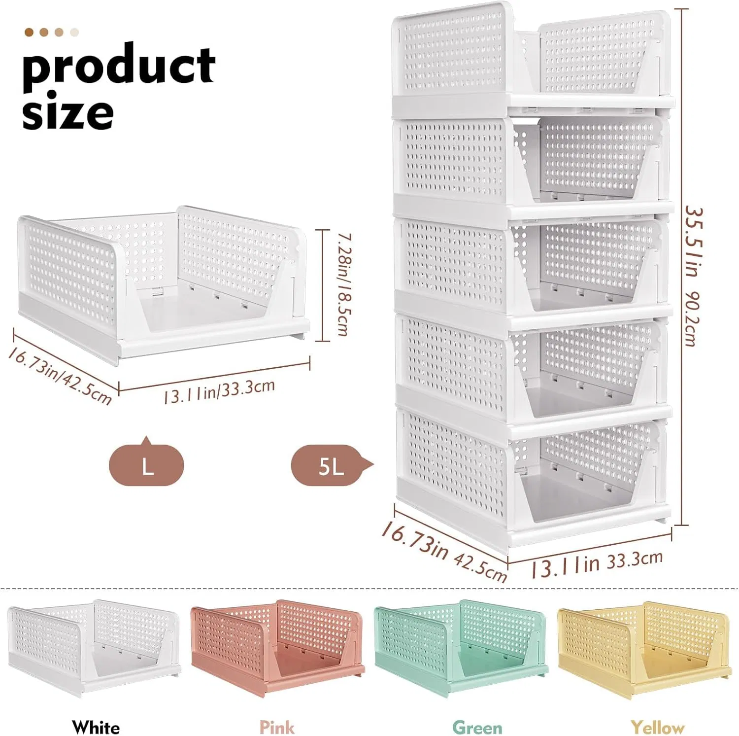 Stackable Closet Storage Basket Closet Organizer for Bathroom Laundry Room Wardrobe Storage