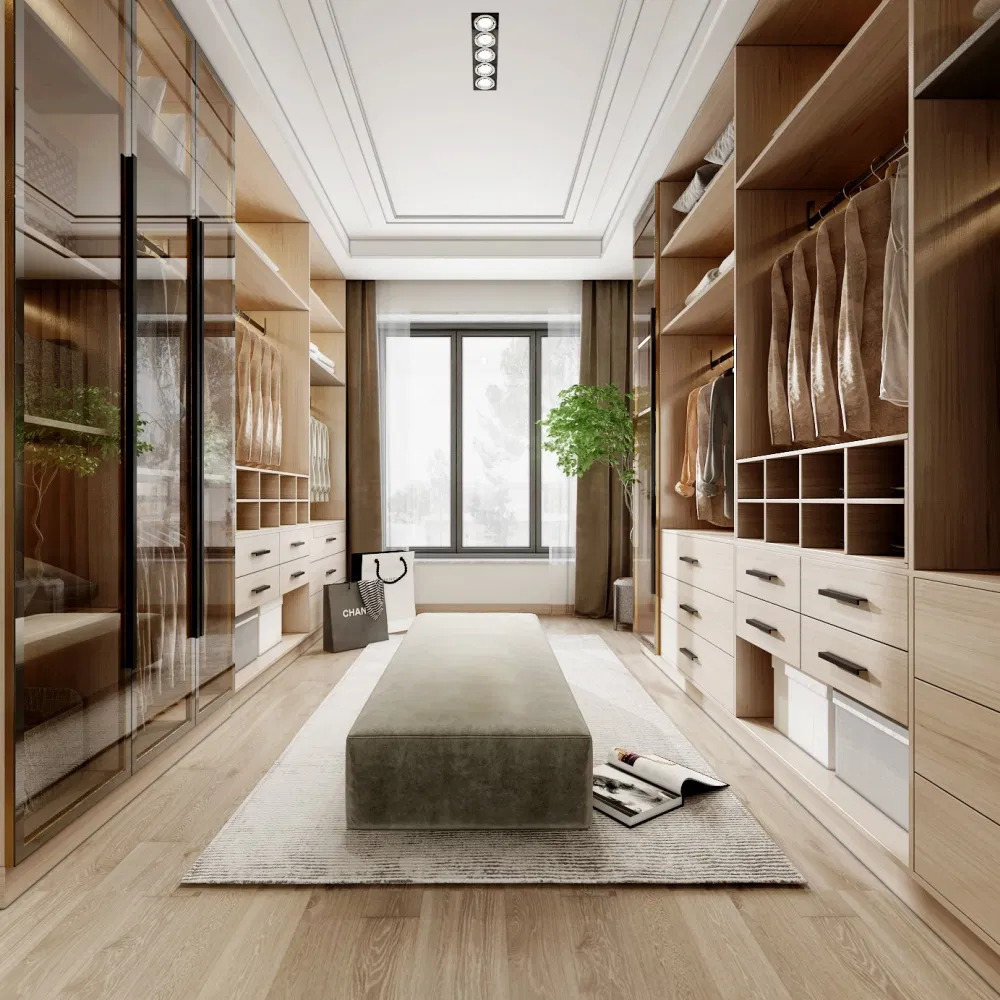 Guangzhou Furniture Manufacturing Custom Walk-in Cloakroom with LED Lighting
