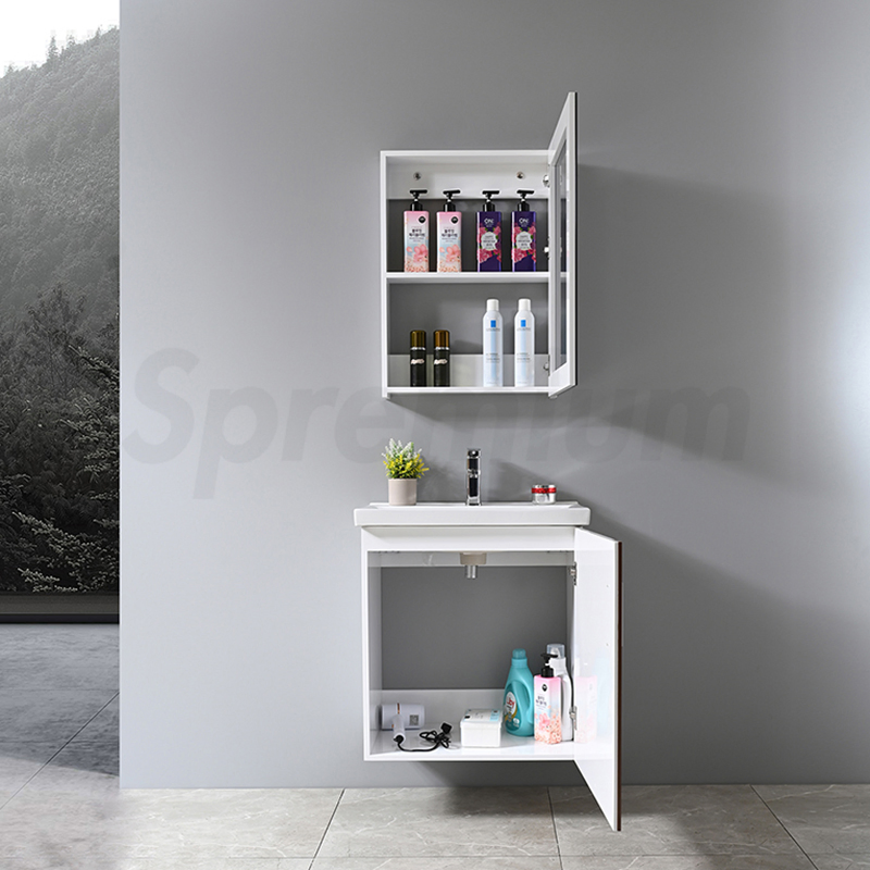 Popular Single Small Hanging Sink Bathroom Slab Vanity Cabinet Storage with Mirror