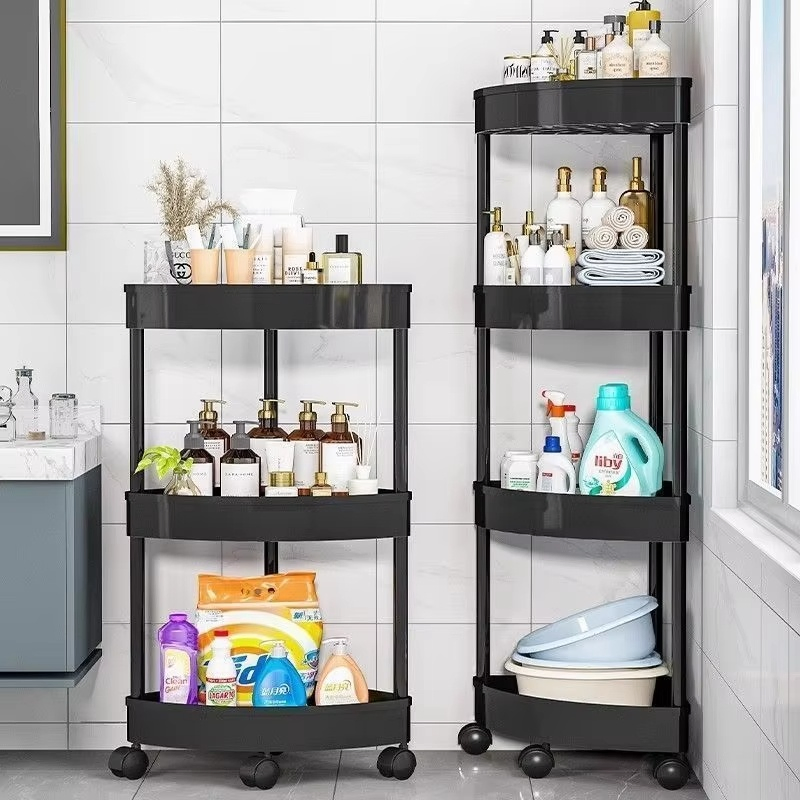 Multilevel Plastic Bathroom and Kitchen Storage Shelf Triangular Corner Floor to Ceiling Toilet Storage Sturdy and Stylish