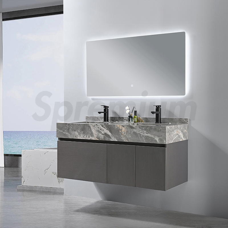 Grey Color New Design Wall Mounted Mirror Bathroom Vanity Sintered Modern Storage