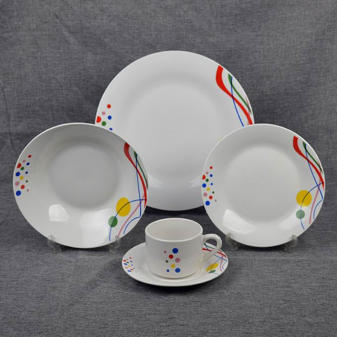 Eco-Friendly Healthy Luxury High Quality 20PCS Dinner Set with 10.5"Plate&amp; Soup Dish Stick Colourful Decal Porcelainware Stoneware Crockery Ceramic Tableware
