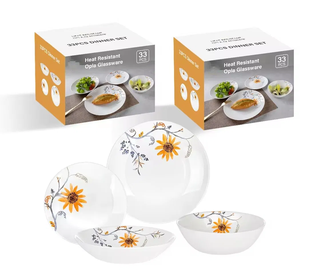 Opal Glassware Tableware Set with Floral Design for Gifting