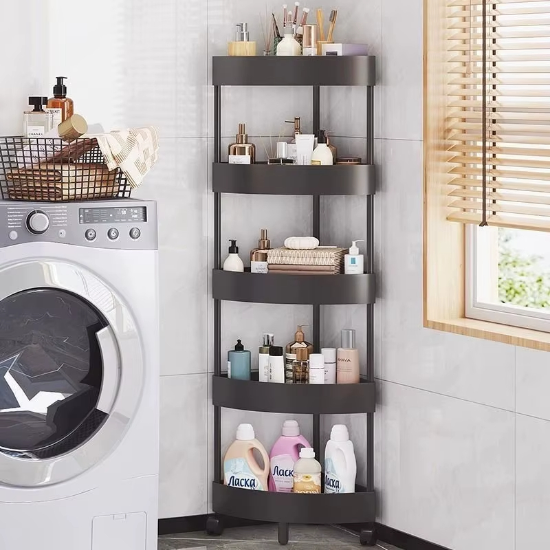 Multilevel Plastic Bathroom and Kitchen Storage Shelf Triangular Corner Floor to Ceiling Toilet Storage Sturdy and Stylish