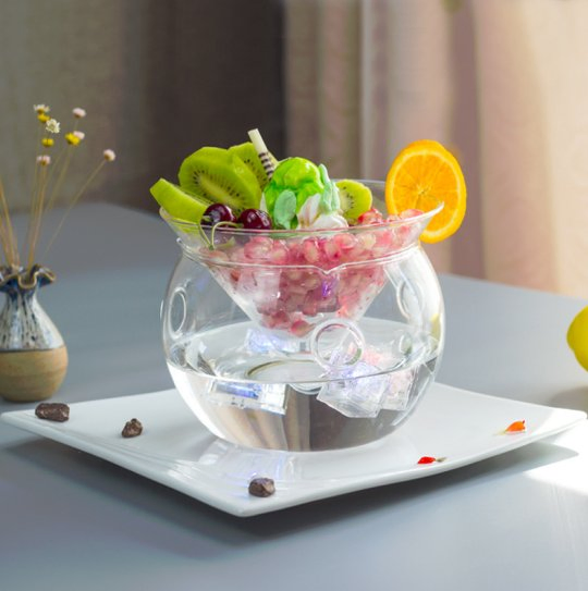 Creative Molecular Cuisine Transparent Glass Bowl Dry Ice Tableware Vegetable Fruit Salad