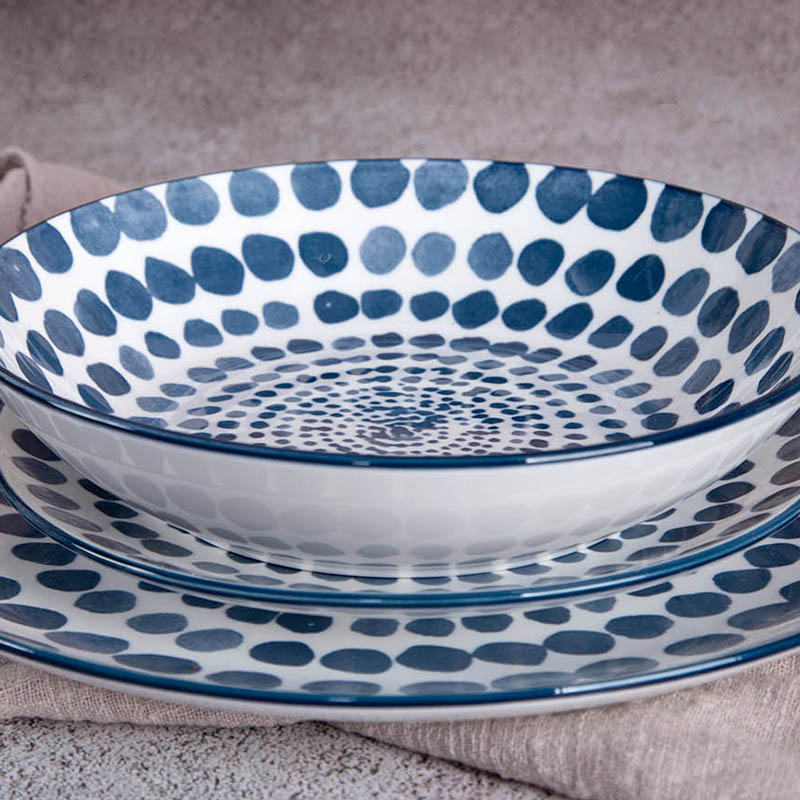 Best Selling High Quality Wholesale Durable Sustainable Customized Natural Plant Indigo Printing China Ceramic Dinnerware Porcelain Tableware Dinner Set