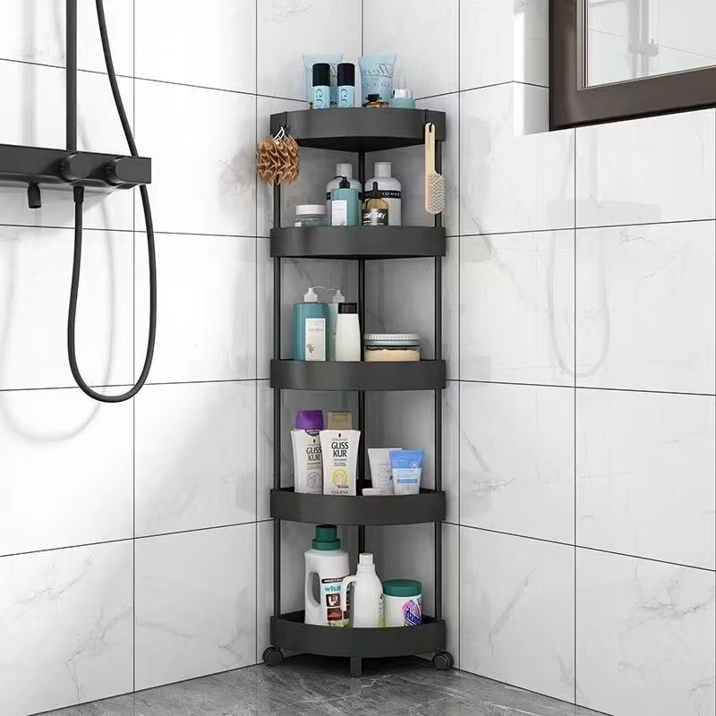 Multilevel Plastic Bathroom and Kitchen Storage Shelf Triangular Corner Floor to Ceiling Toilet Storage Sturdy and Stylish