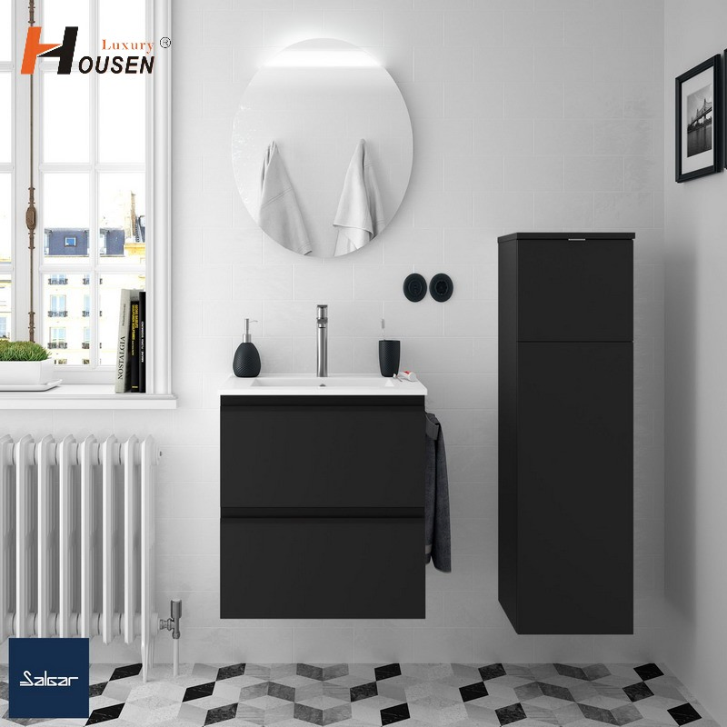 Bathroom Storage Tower with Adjustable Glass Shelves and Doors