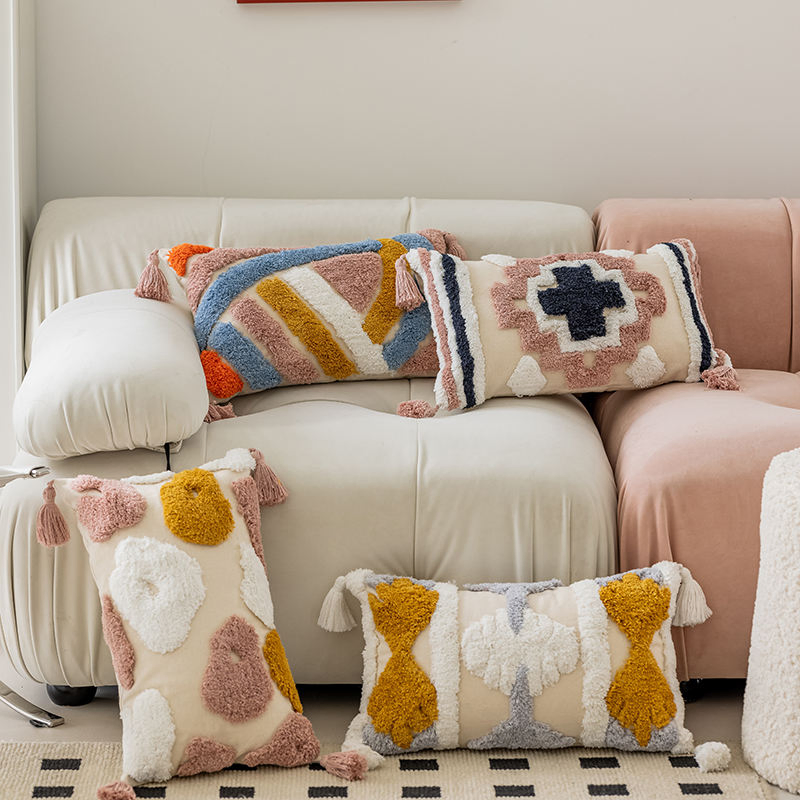 Xinlan Bohemian Style Embroidered Cushion Cover Removable Washable Tassel Design Anti-Dust Mite Anti-Pilling Hotel Home 45X45cm