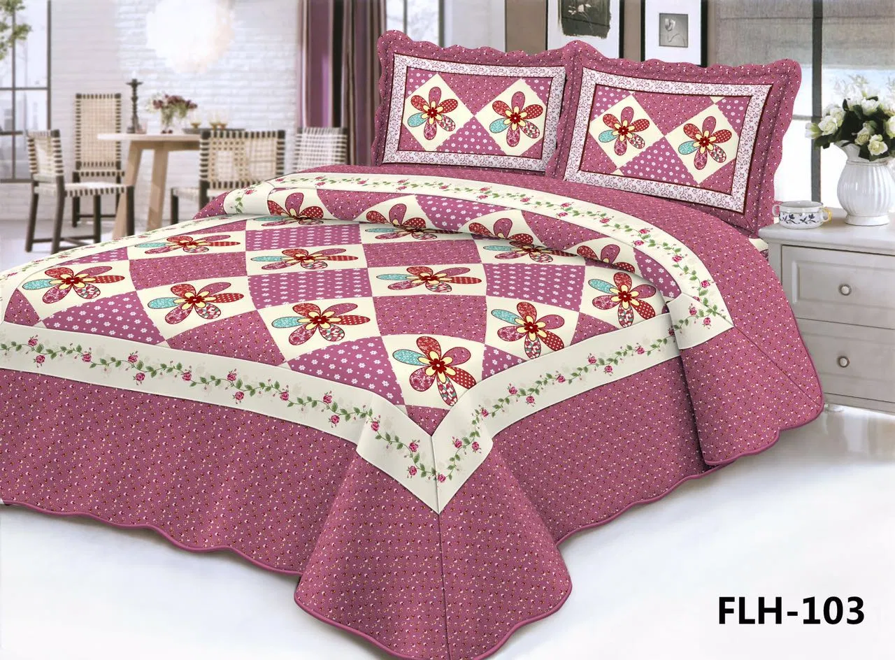 Reversible Quilt Set, Boho Chic Floral Damask Pattern, 3-Piece Set with Quilt and Pillow Shams