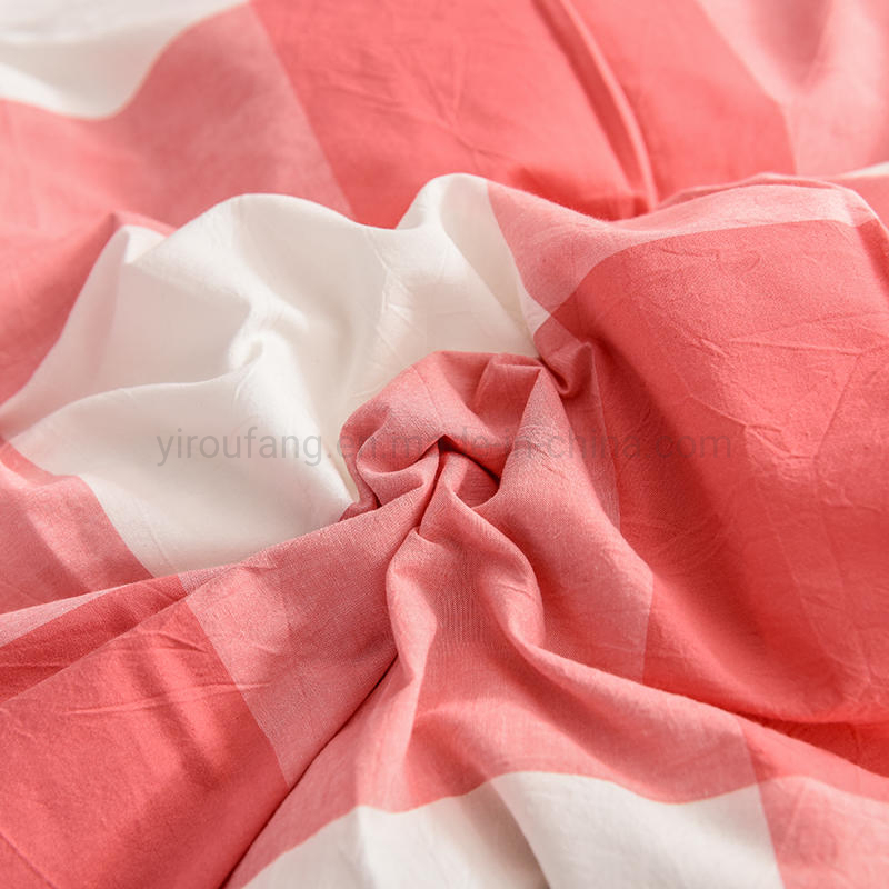 Dorm Room Cotton Fabric Bed Sheets Simple Style Hot Sale Pink and White Plaid Deep Pocket