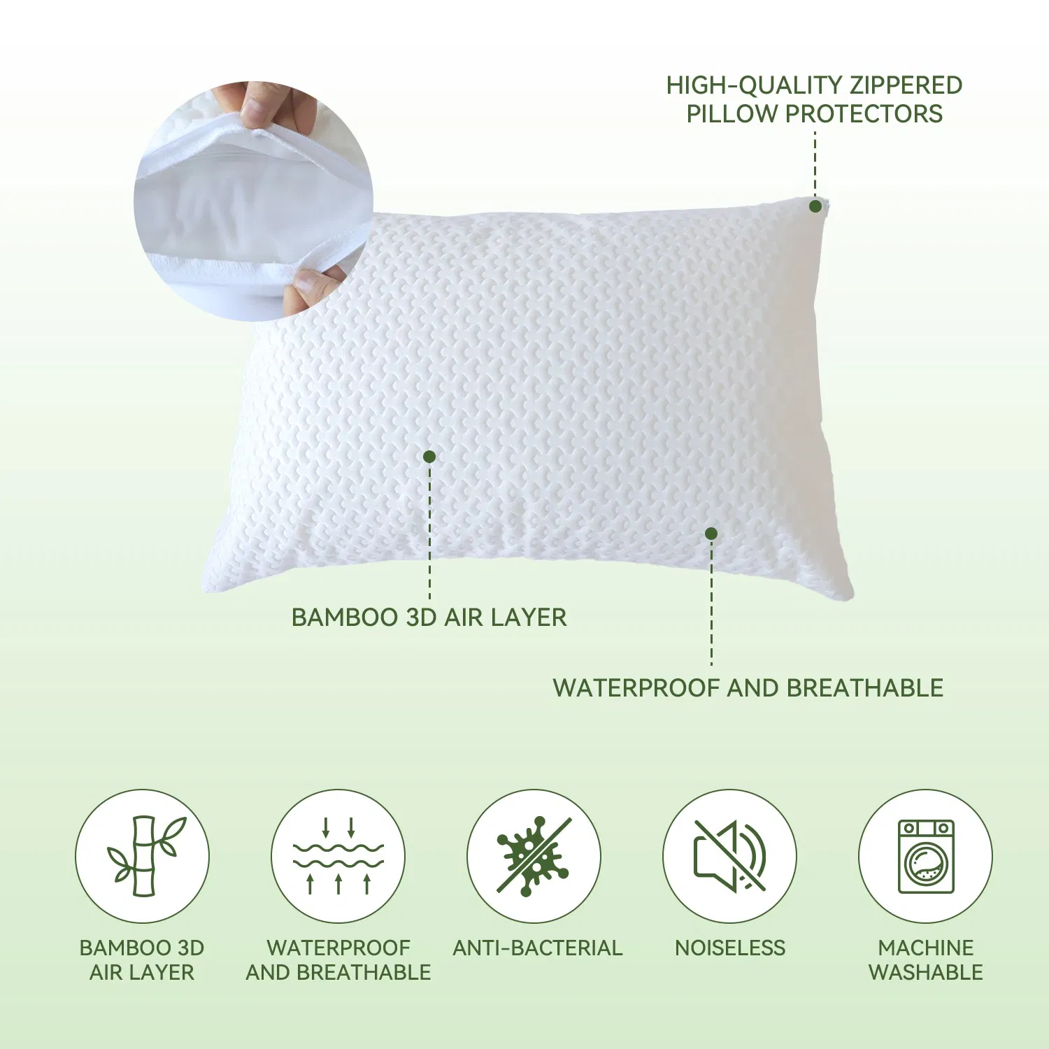 Hypoallergenic Dust Proof Pillow Encasements - Waterproof Bed Pillow Cover
