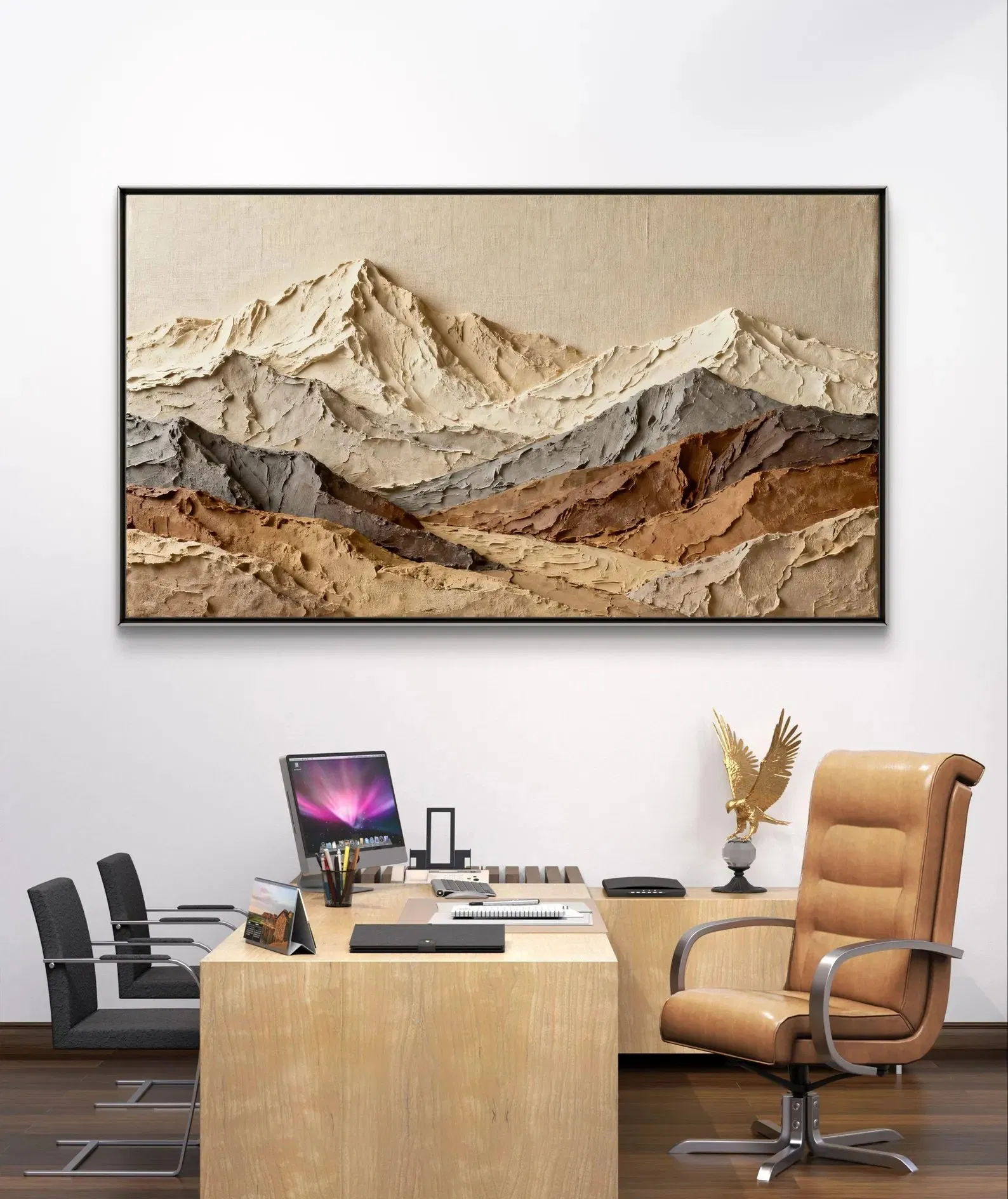 3D Textured Mountain Wall Art Minimalist Beige Taupe Earth Tone Abstract Art