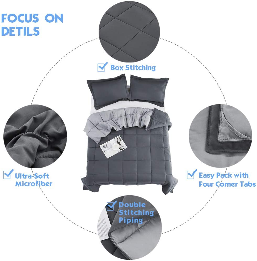 China Factory Wholesale 3PCS 2-Tone Reversible Solid Color Ultra Soft Brushed Microfiber Down Alternative Polyester 3PCS Comforter Quilt Set