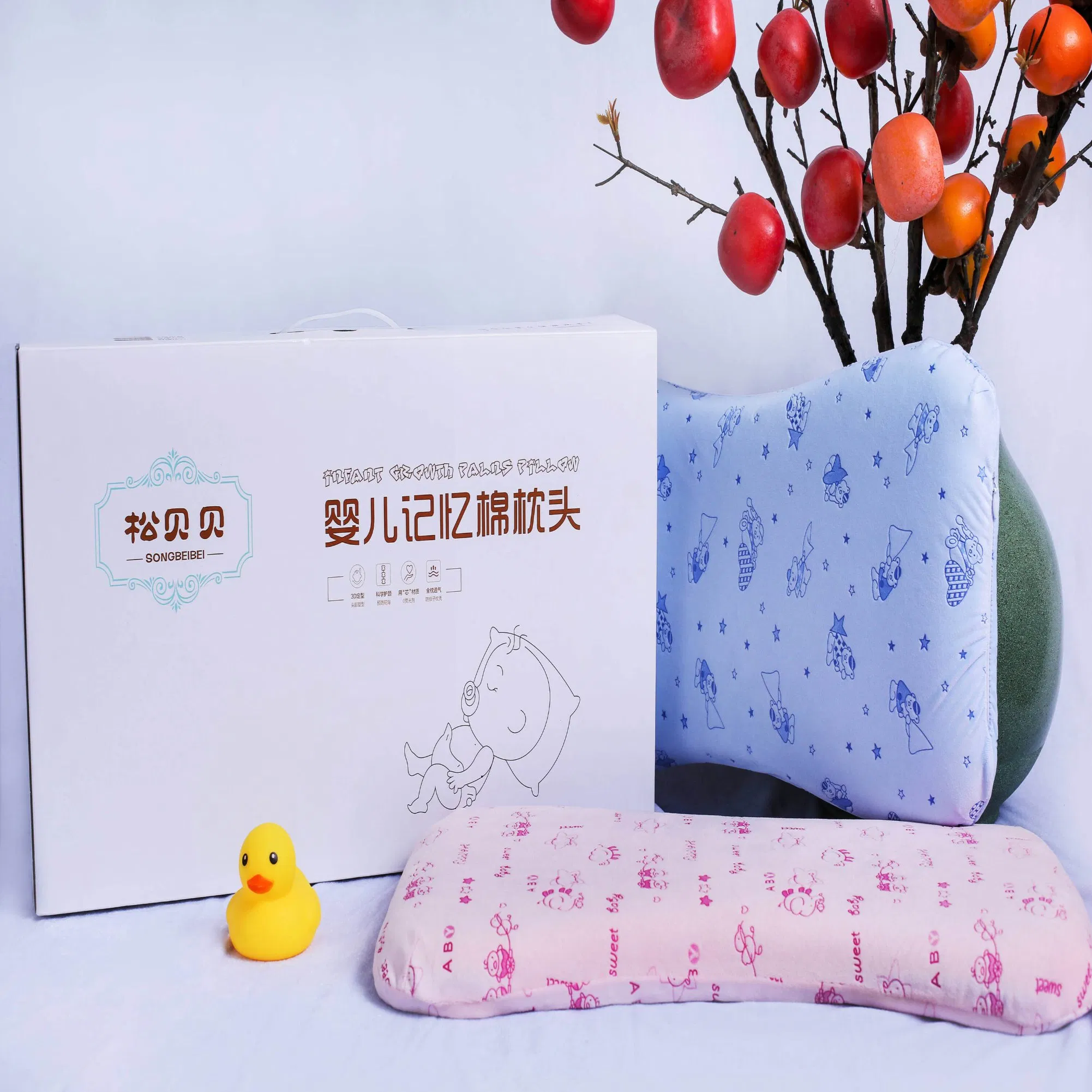 Infant Sleeping Antibacterial and Anti-Mite Organic Cotton Cover Breathable Kids Baby Memory Foam Pillow