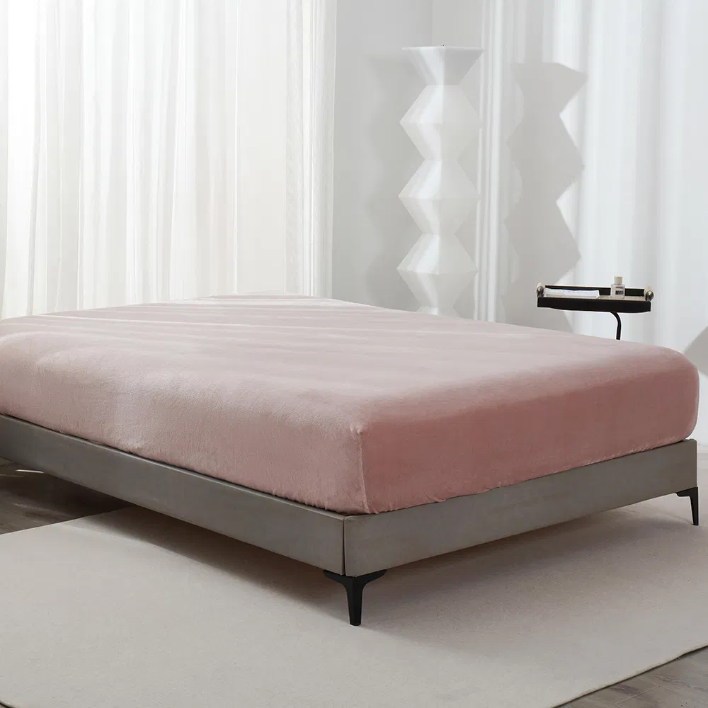 Softness Flannel Bed Fitted Sheet Plastic Around Pink Color