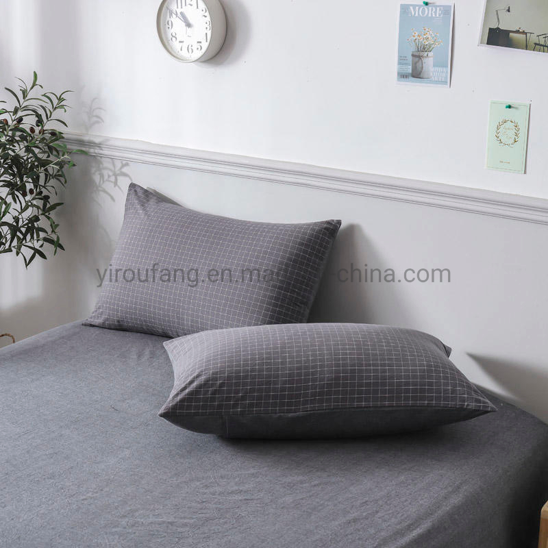 Apartment Dark Gray Plaid Cotton Bed Sheets Fashion Style Hot Sale 4 PCS King Bed