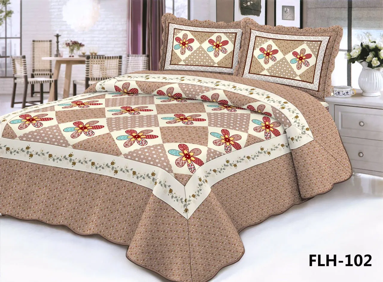 Reversible Quilt Set, Boho Chic Floral Damask Pattern, 3-Piece Set with Quilt and Pillow Shams