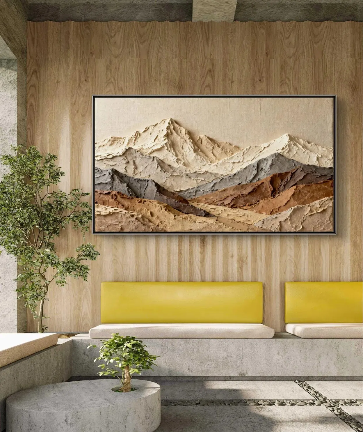 3D Textured Mountain Wall Art Minimalist Beige Taupe Earth Tone Abstract Art