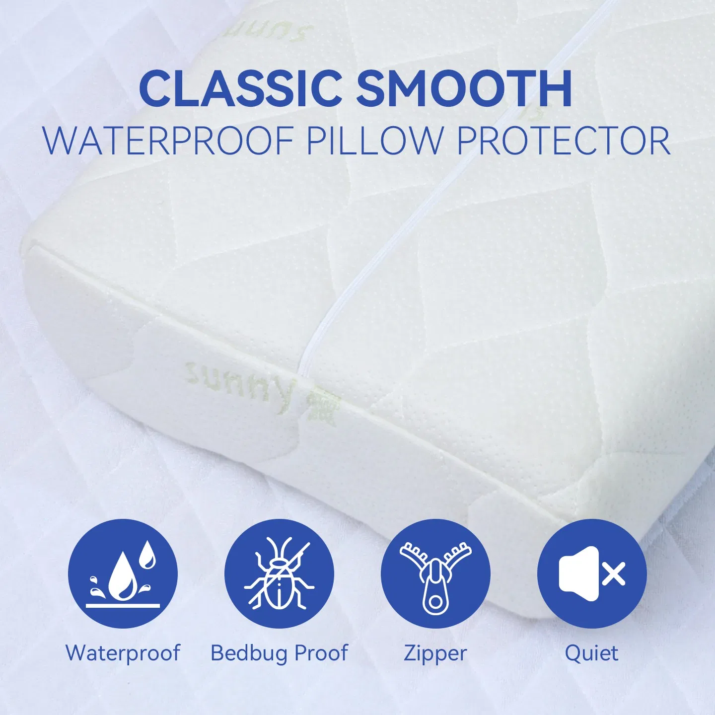 Zippered Waterproof Waterproof Pillow Protectors for Memory Foam White Hypoallergenic Pillow Cases