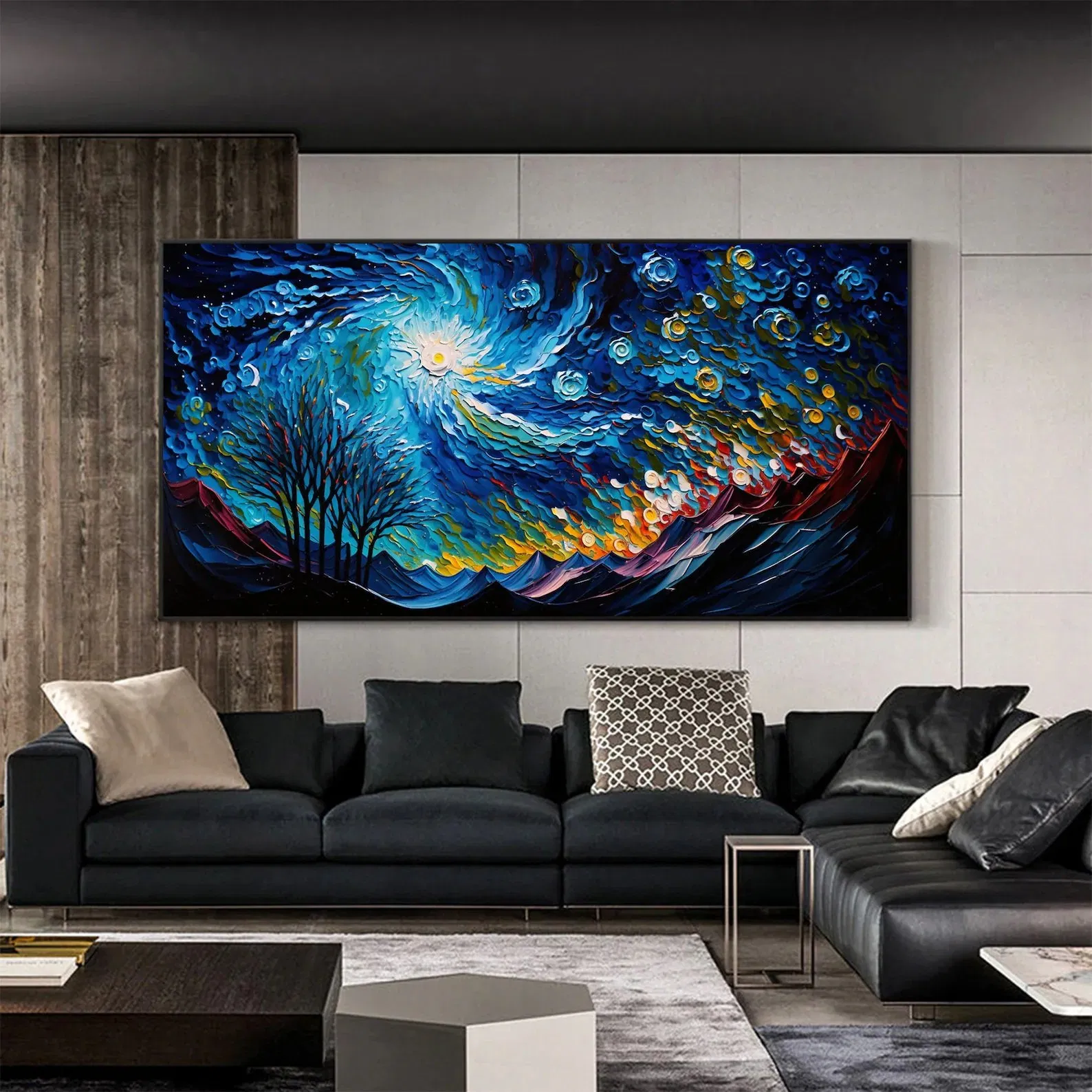 Abstract Sky Landscape Oil Painting Large Wall Art Custom Night Art Minimalist