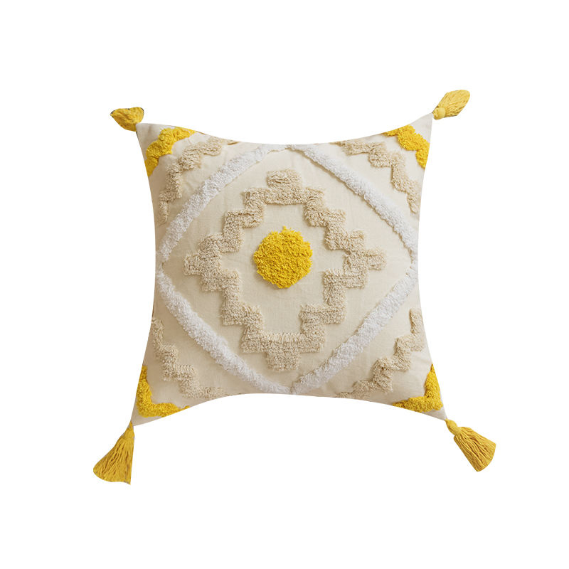 Xinlan Bohemian Style Embroidered Cushion Cover Removable Washable Tassel Design Anti-Dust Mite Anti-Pilling Hotel Home 45X45cm