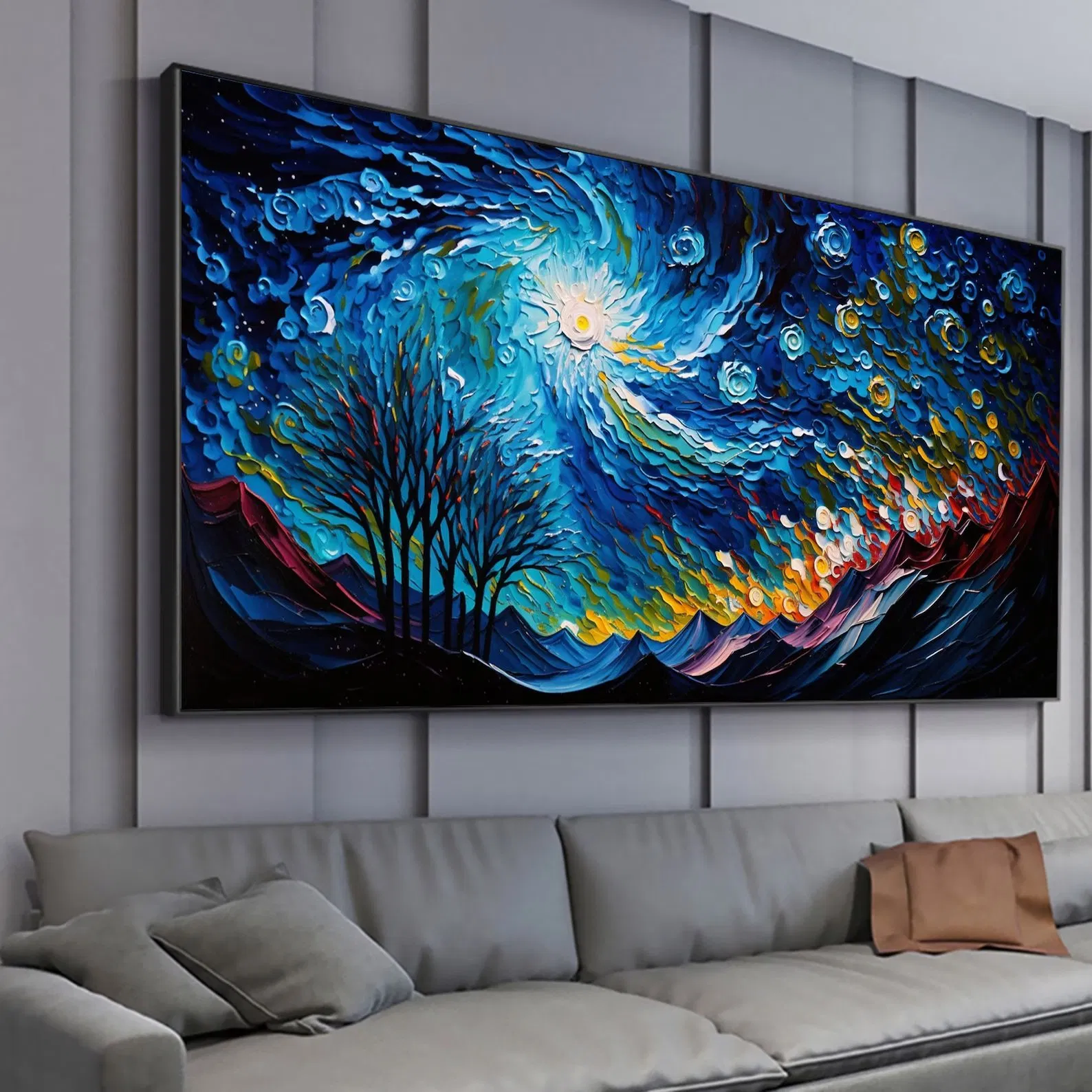 Abstract Sky Landscape Oil Painting Large Wall Art Custom Night Art Minimalist