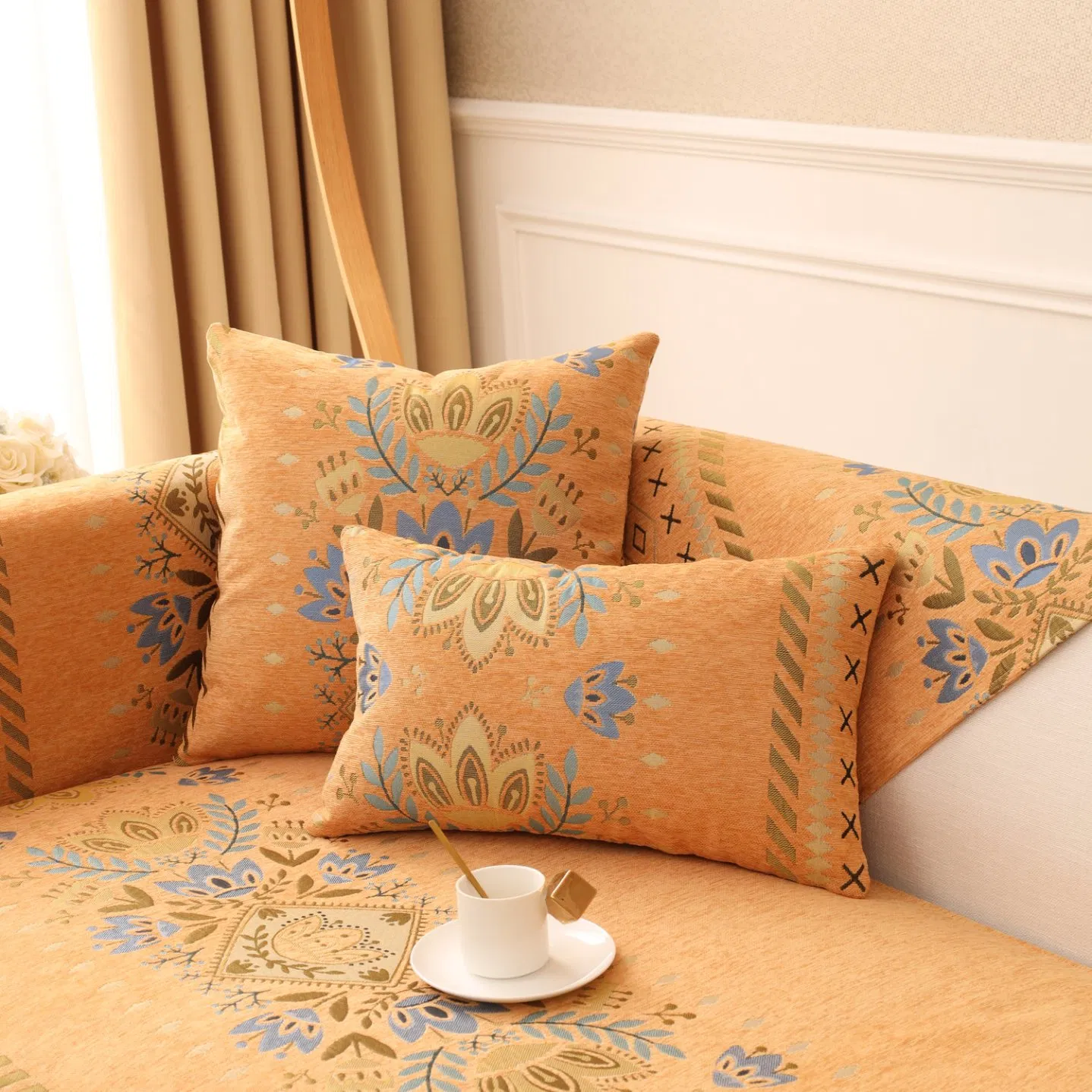 Bohemian Style Thick and Warm Polyester Sofa Cushion Cover with Anti Slip Feature