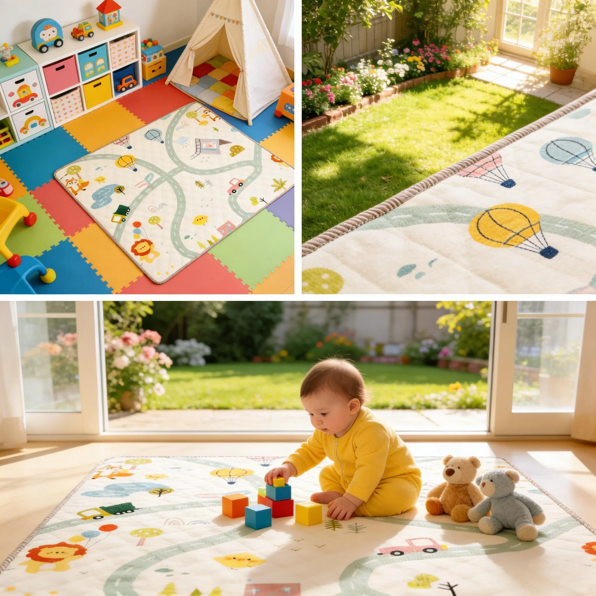 Foldable Soft Cotton Crawling Mat Size 71X59 for Family Picnic with CE Approved Safety Standard