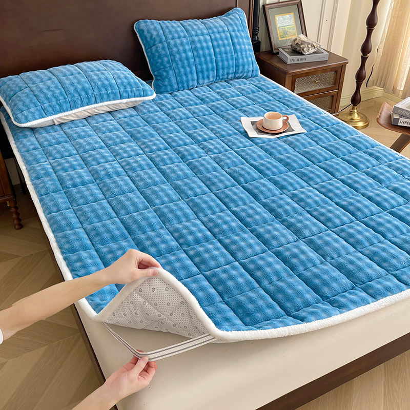 Winter Soft Warm Milk Velvet Fitted Sheet King Queen Size Soft Mattress Protector Bed Cushion Fitted Sheet
