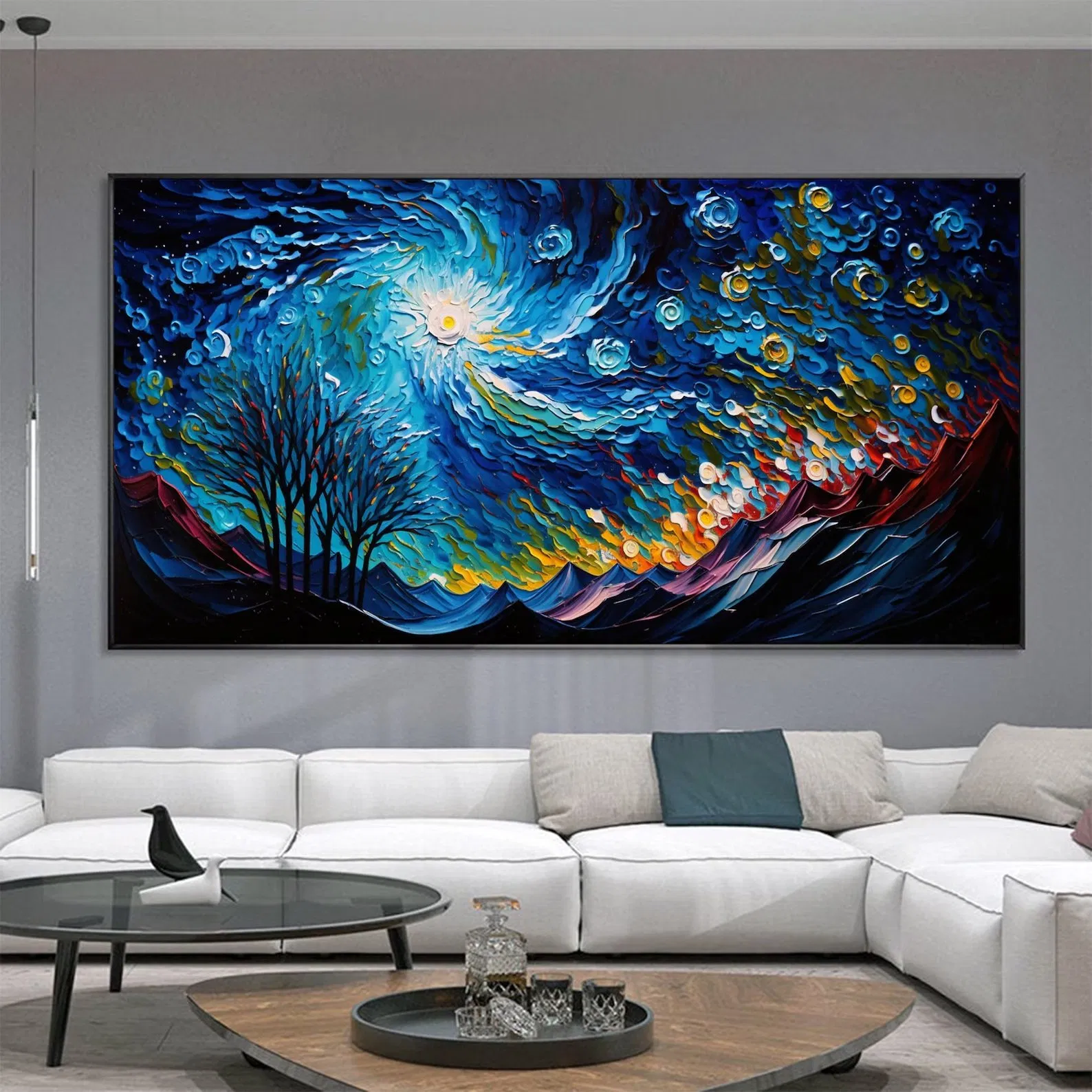 Abstract Sky Landscape Oil Painting Large Wall Art Custom Night Art Minimalist