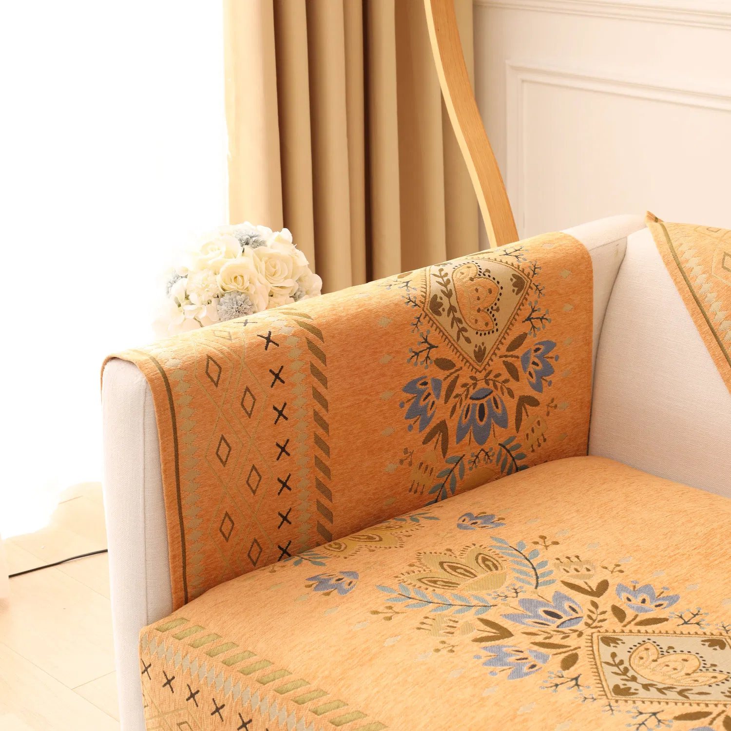 Bohemian Style Thick and Warm Polyester Sofa Cushion Cover with Anti Slip Feature