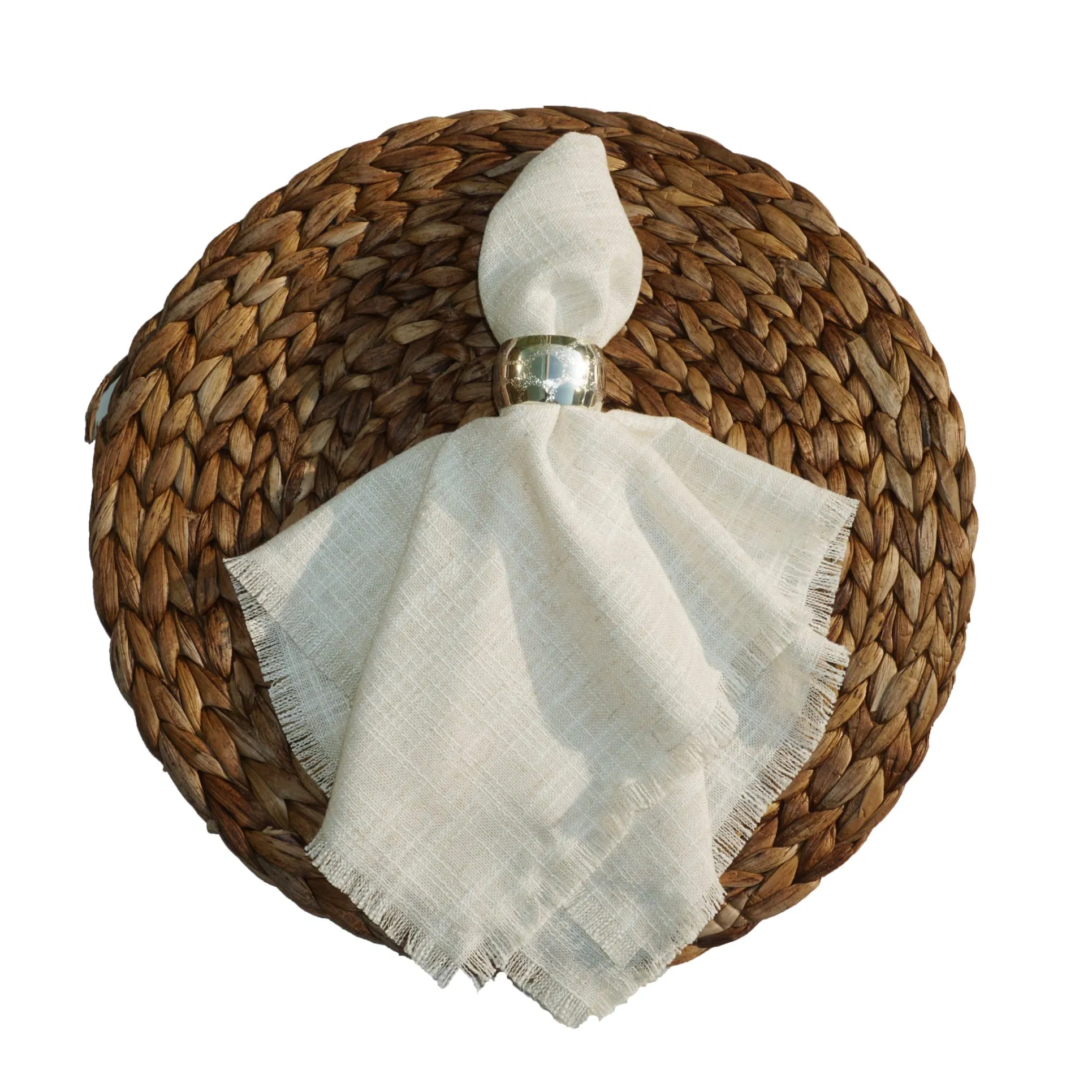 Bone Color Linen Fringe Napkins with Tassel Party Cloth Dinner Cocktail Wedding Hotel Table Linen