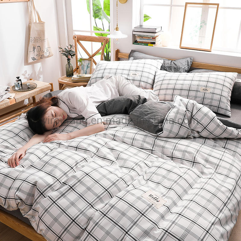 Hot Sale Condo White Plaid High Quality Cotton Fabric Bed Sheet