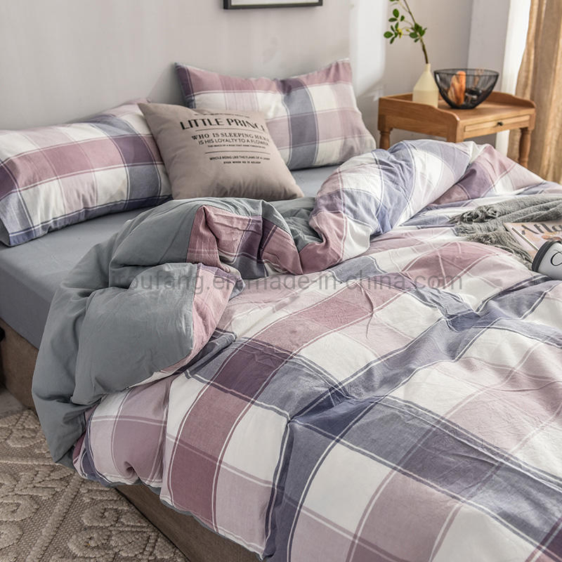 Made in China Home Decoration 4 PCS Queen Bed Hot Selling Cotton Fabric Bed Sheet Set Color Plaid