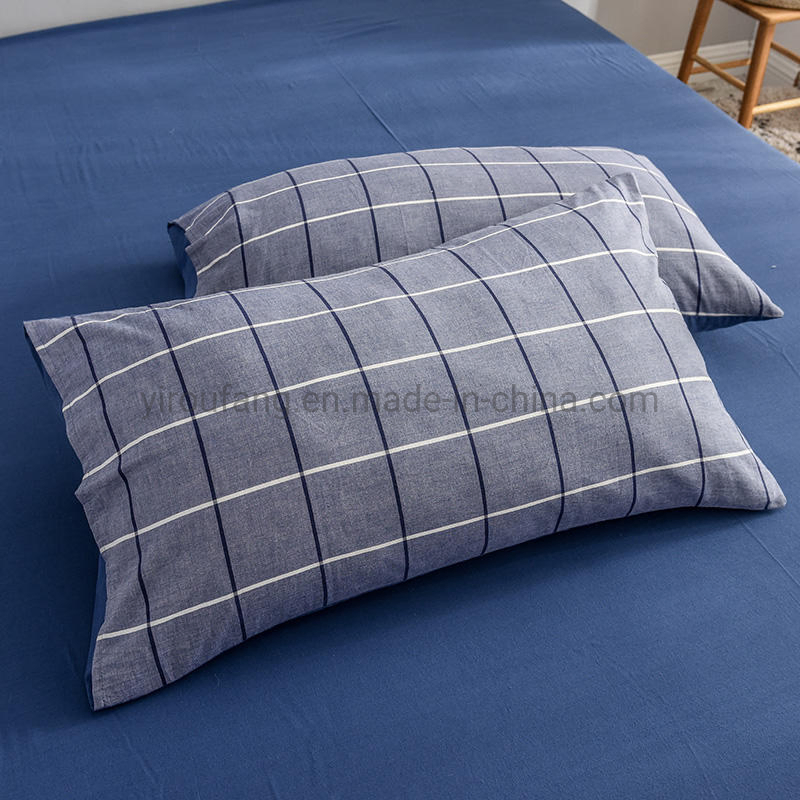 Home Bedding Cotton Fabric Bed Sheet High Quality Wholesale Smooth Steel Blue Plaid