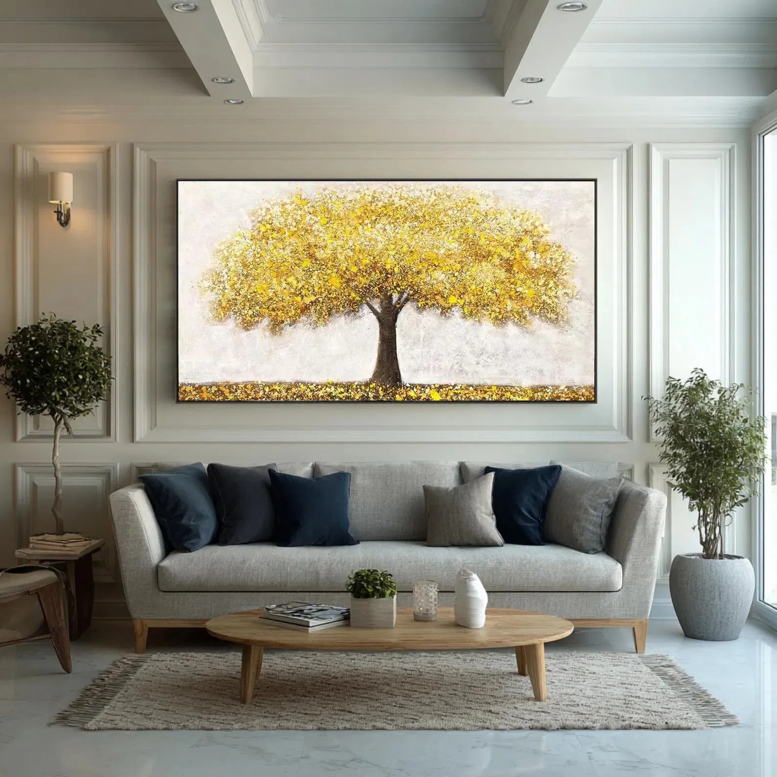 Textured Golden Tree of Life Oil Painting Abstract Minimalist Canvas Art