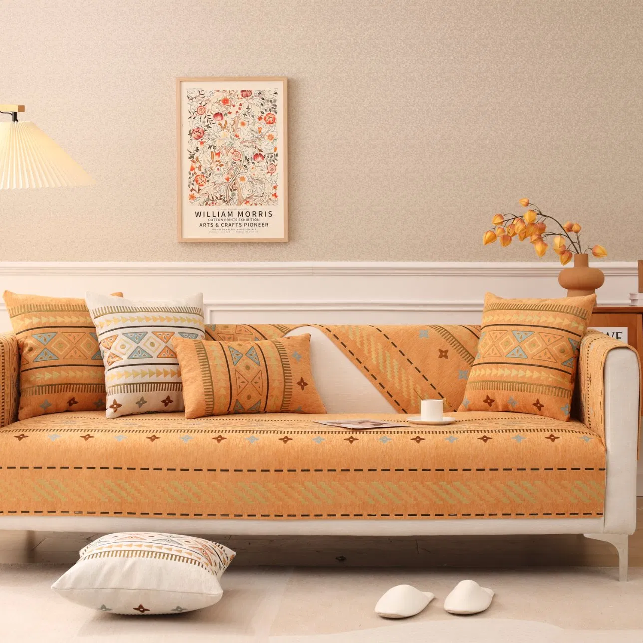 Bohemian Style Thick and Warm Polyester Sofa Cushion Cover with Anti Slip Feature