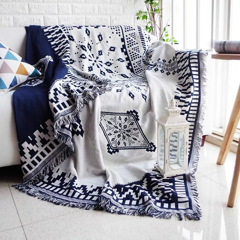 Custom Colourful Black and White Throws Wholesale 100 Substainable Cotton Brand Blanket for Sofa Bed Throws and Blankets