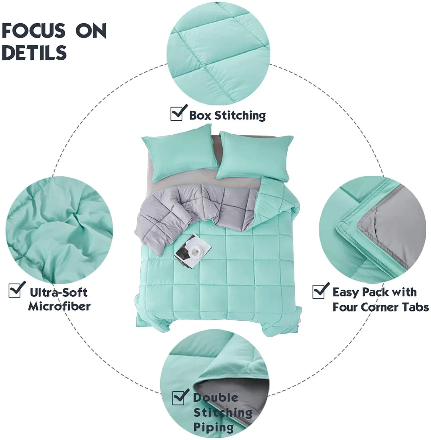 China Factory Wholesale Super Soft Customized Design Reversible 2-Tone Down Alternative Polyester Microfiber Duvet Comforter Set