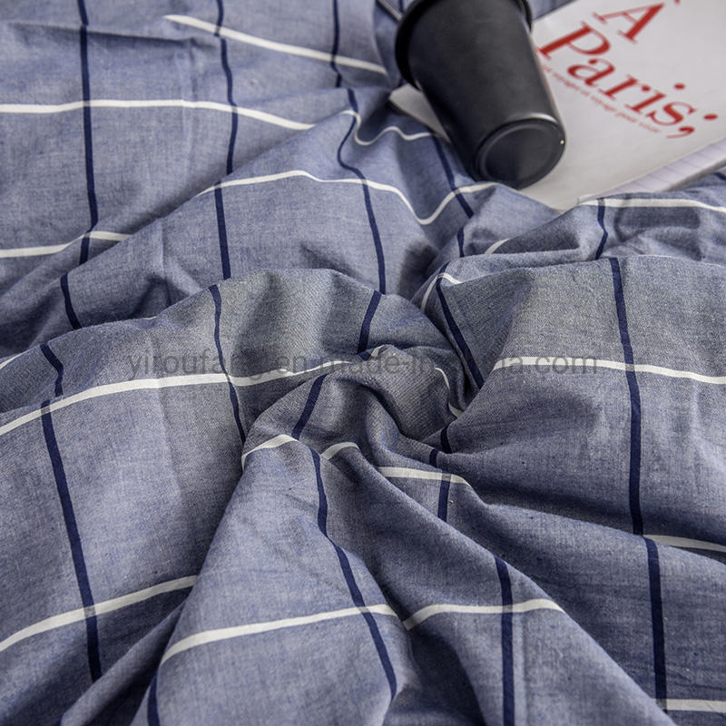 Home Bedding Cotton Fabric Bed Sheet High Quality Wholesale Smooth Steel Blue Plaid