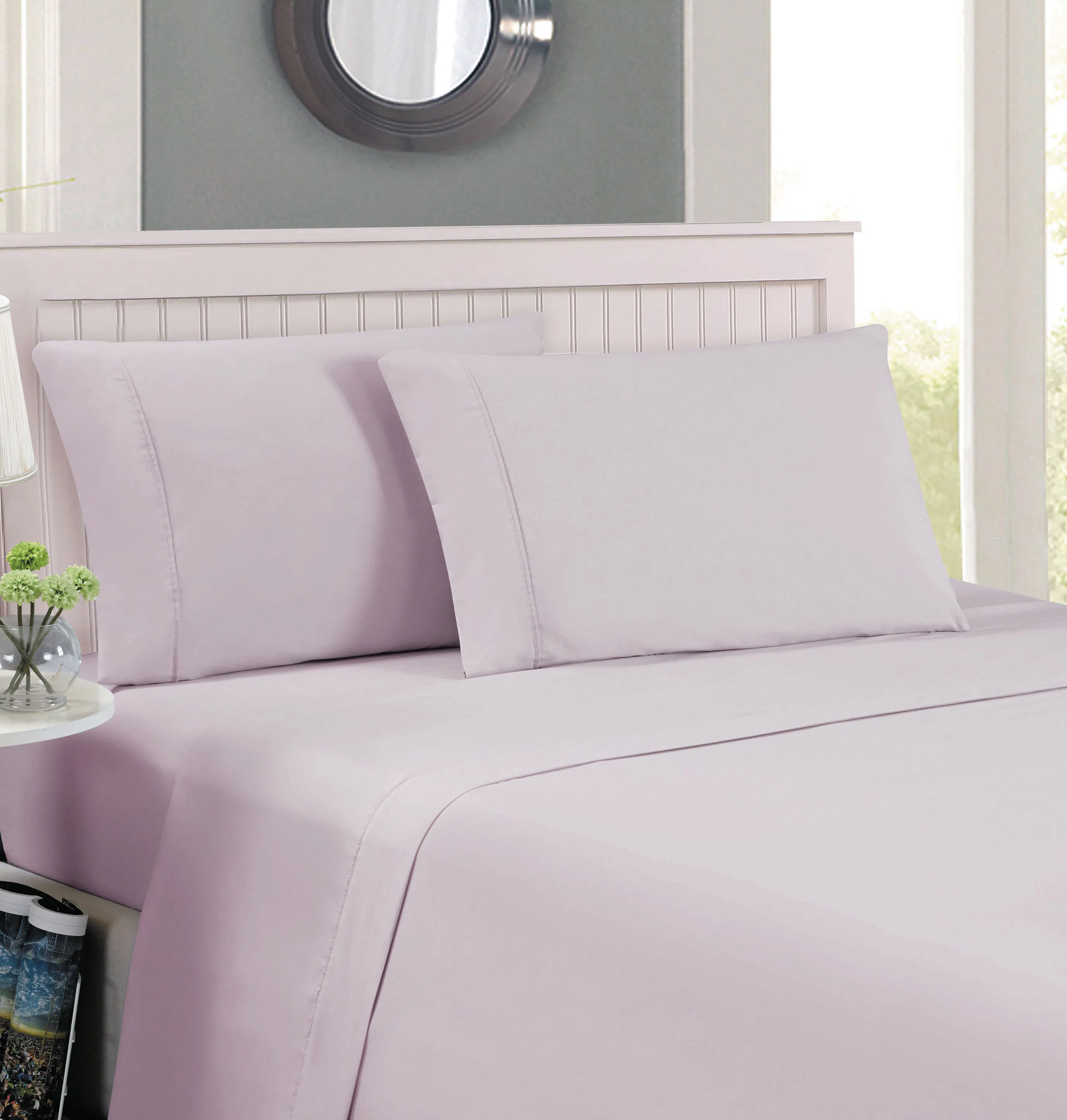 Popular 1800 Tc Soft Like Egyptian Cotton and Wrinkle Free Wholesale Brushed Microfiber Sheet Set Lavender Color with Piping