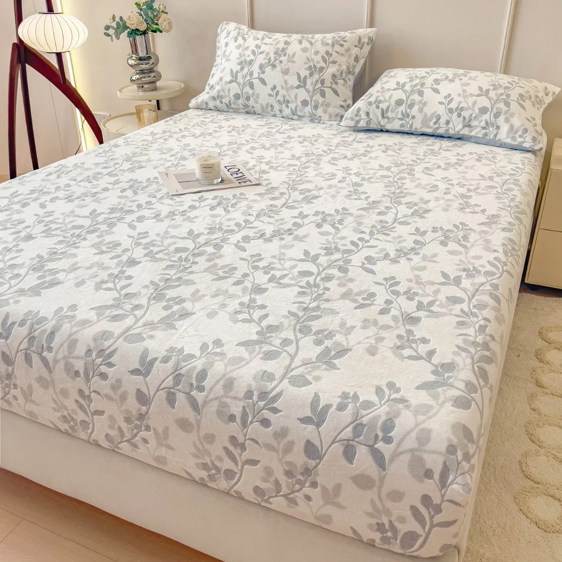 Velvet Fabric Fitted Sheet Elastic Bedspread Mattress Cover Sheets for Bed Protector Winter Warm Flannel Fit Sheet Set