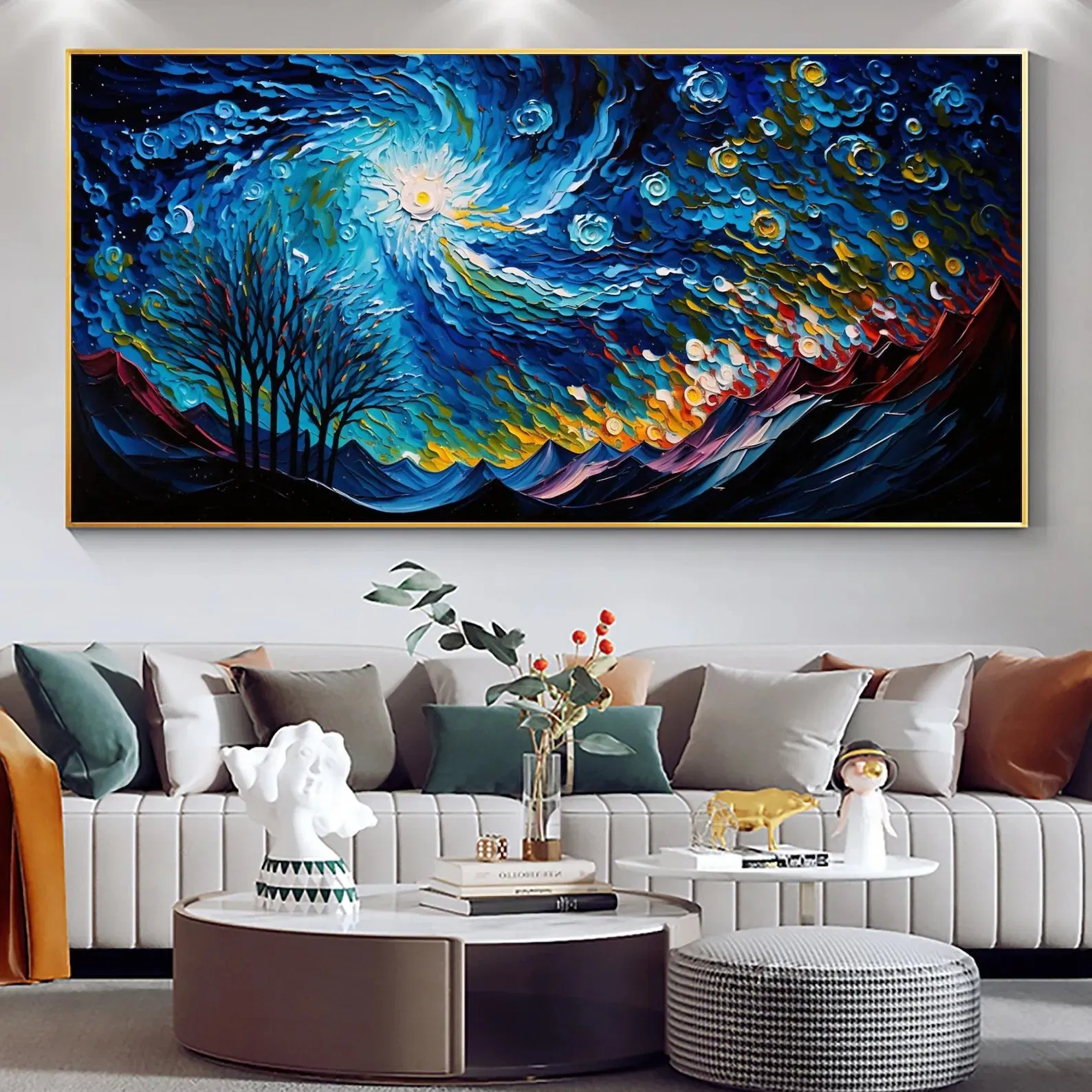 Abstract Sky Landscape Oil Painting Large Wall Art Custom Night Art Minimalist