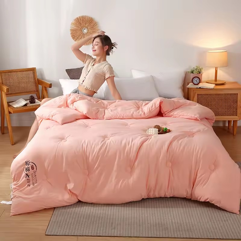 2024 New Solid Color Washed Cotton Soybean Fiber Summer Quilt Air Conditioner Quilt Handmade Carton Box 100% Polyester Printed